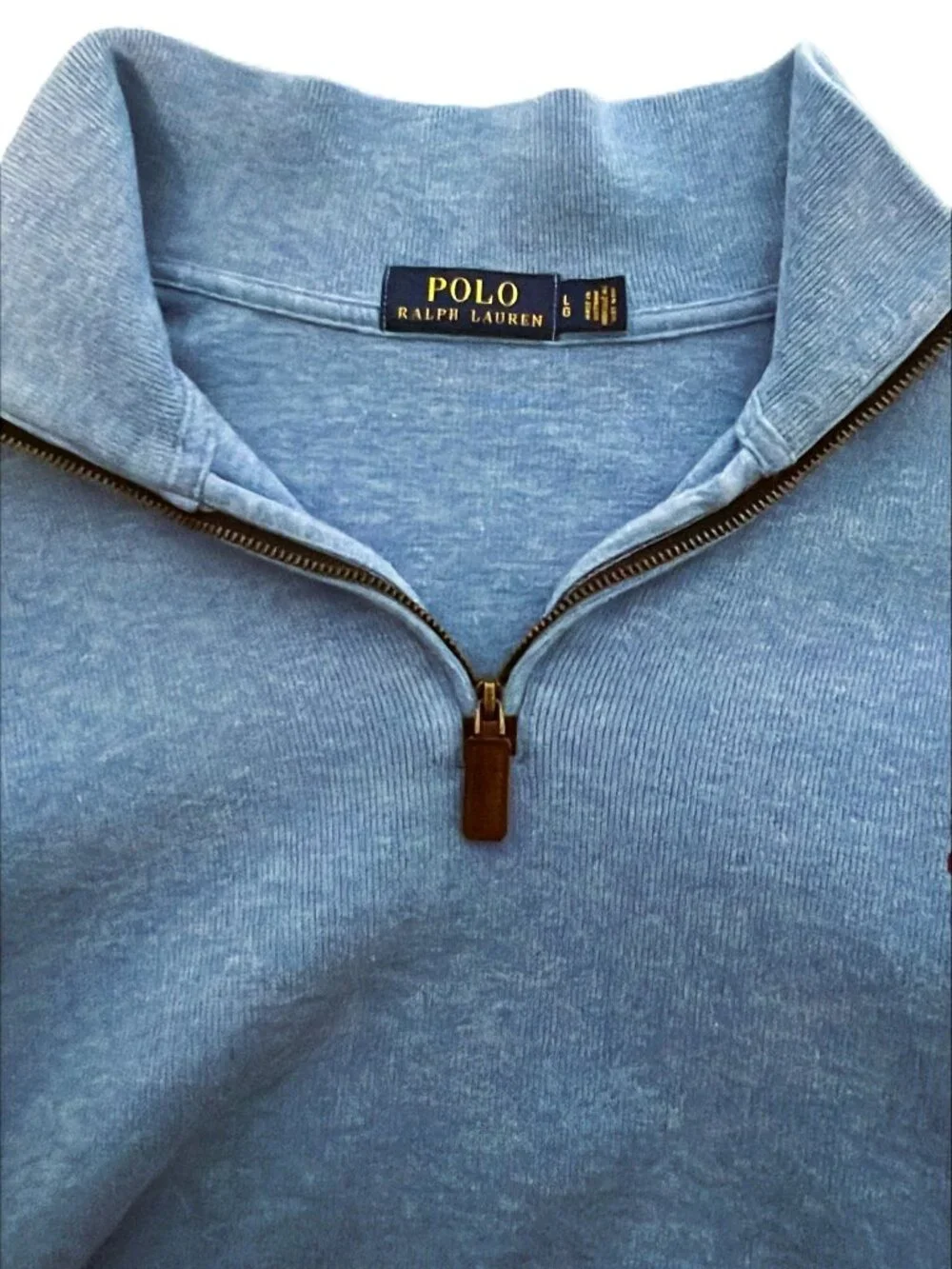 Preppy Old Money Polo Ralph Lauren Estate Rib 1/4 Zip Sweater Blue Men's Large